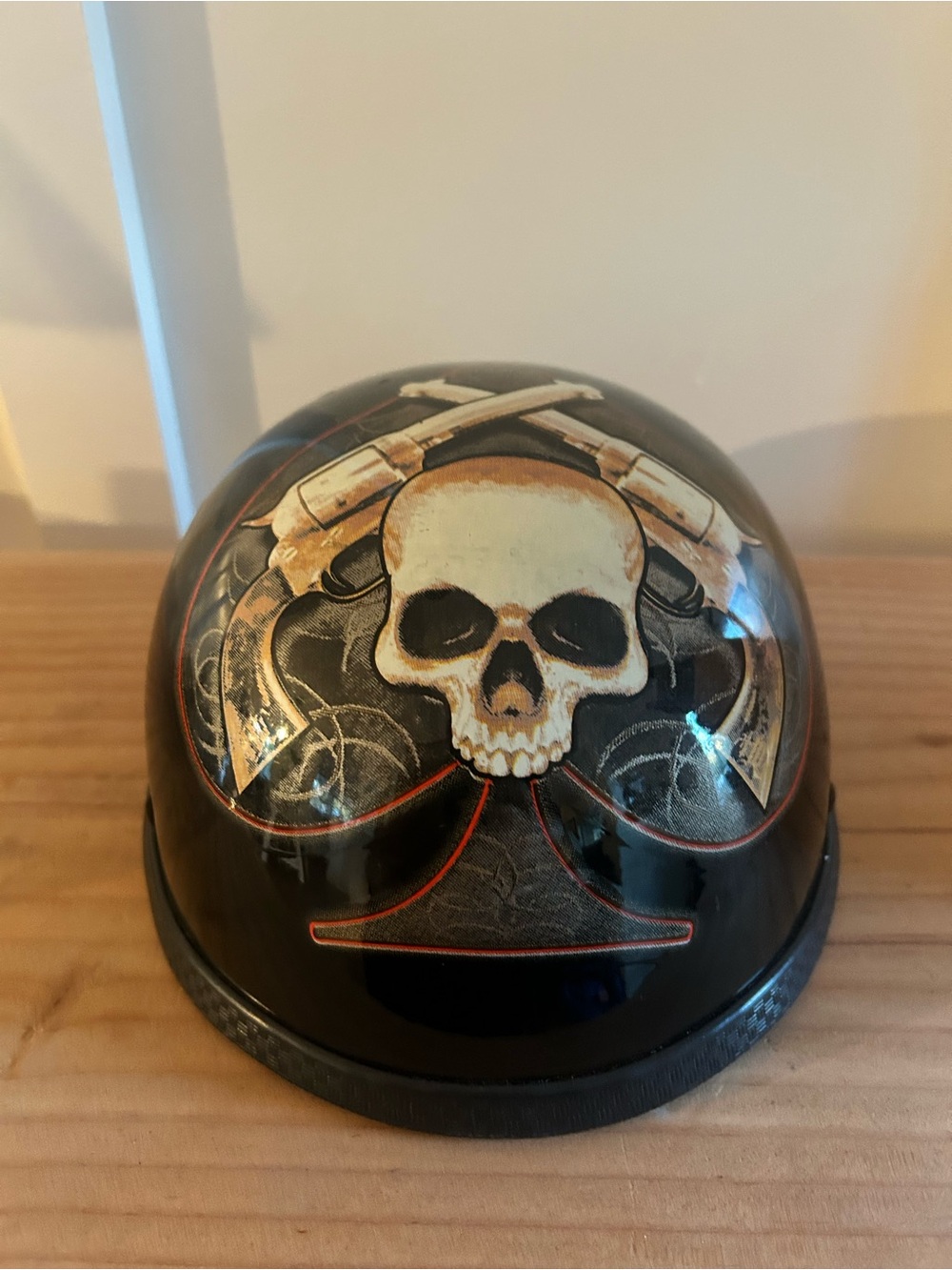 Motorcycle Helmet  Skull Crossed Revolvers Over A Spade for Display or Mancave